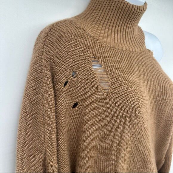 Revolve Lovers + Friends Camel Arlington One Shoulder Distressed Sweater Medium - Picture 7 of 13